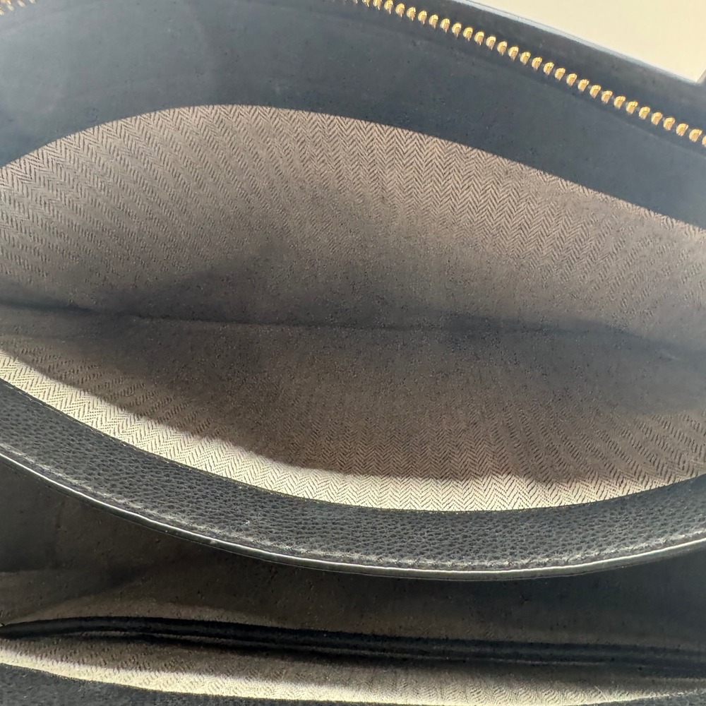 Tory Burch Womens Robinson Tote Pebbled Leather Gold Logo Black Handbag Large - Picture 9 of 16